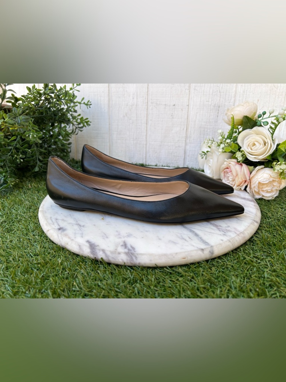 Stuart Weitzman Emilia Pointed Toe Flat Women Black Leather size 8.5 new - Picture 9 of 16